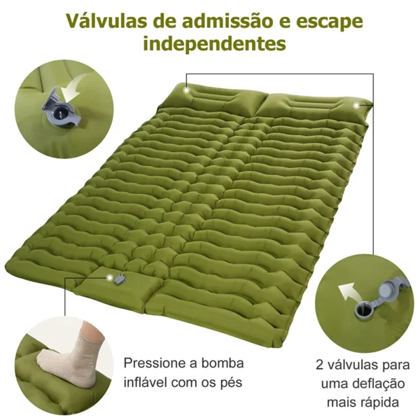 Double Sleeping Pad for Camping Self-Inflating Mat Sleeping Mattress with Pillow for Hiking Outdoor 2 Persons Travel Bed Air Mat - Image 5
