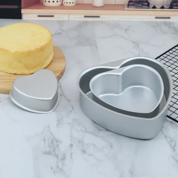 Heart-shaped anode solid bottom cake mold non-stick aluminum alloy cake mold baking tools 4/6/8 inch heart-shaped cake mold - Image 2