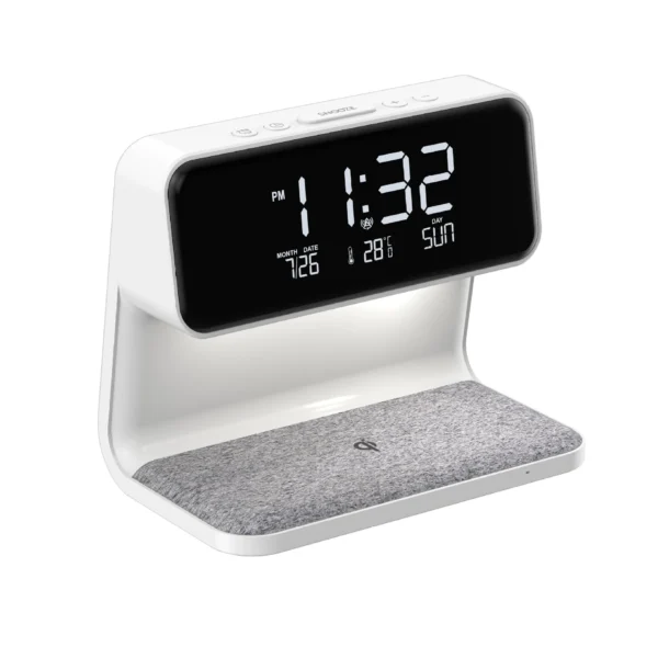 Creative 3 In 1 Bedside Lamp Wireless Charging LCD Screen Alarm Clock Wireless Phone Charger For Iphone Smart Alarm Clock Lamp - Image 8
